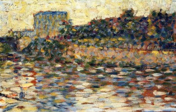 ジョルジュ・スーラ Painting - クルブヴォアの塔のある風景 1884